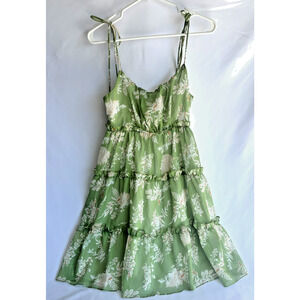 Mansy Women's 2025 Summer Green Floral Mini Dress Boho Size S